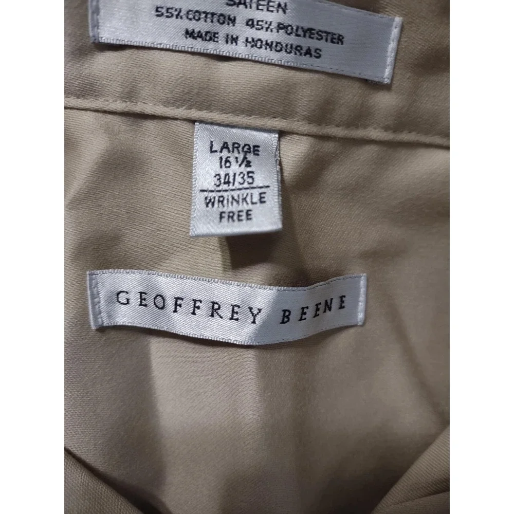 GEOFFREY BEENE Mens Large Khaki Tan Wrinkle Free Long Sleeve Dress Shirt 16 1/2‎